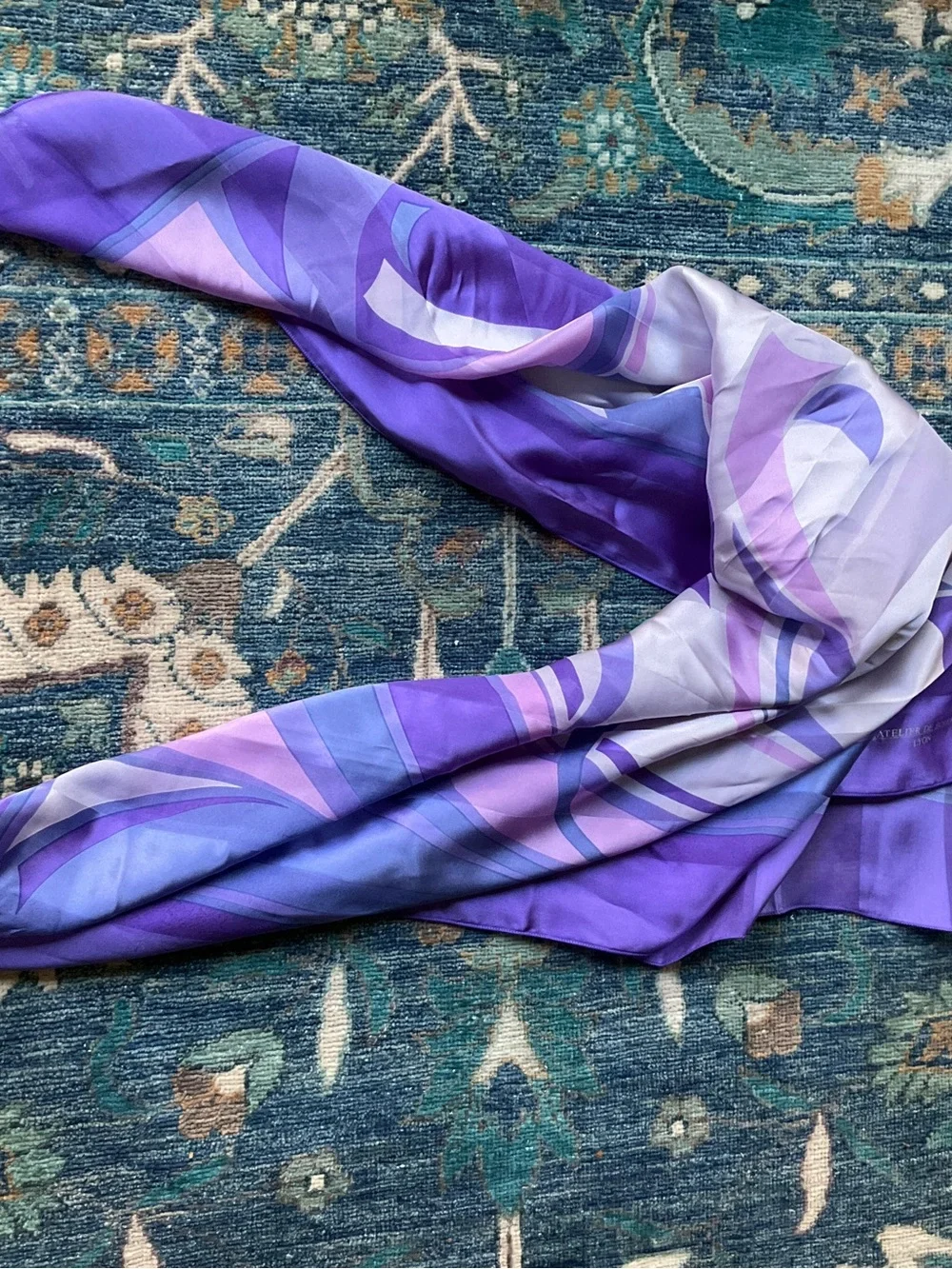 Silk Scarf Purple Floral French